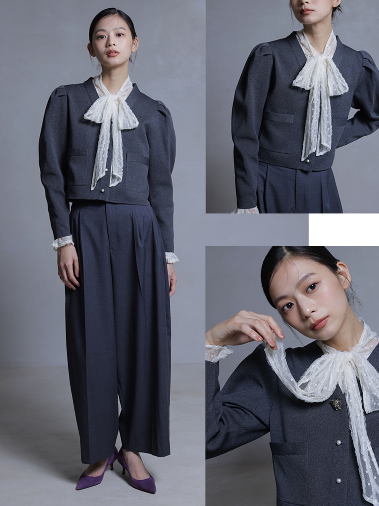 【38】Grace Class ♡ ボウタイ切替サロペット 定価37,800円 25AW 組曲×setsuko sagittaire | ONWARD CROSSET