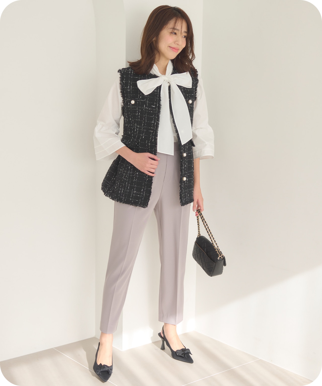 ツイードペプラム ジレ