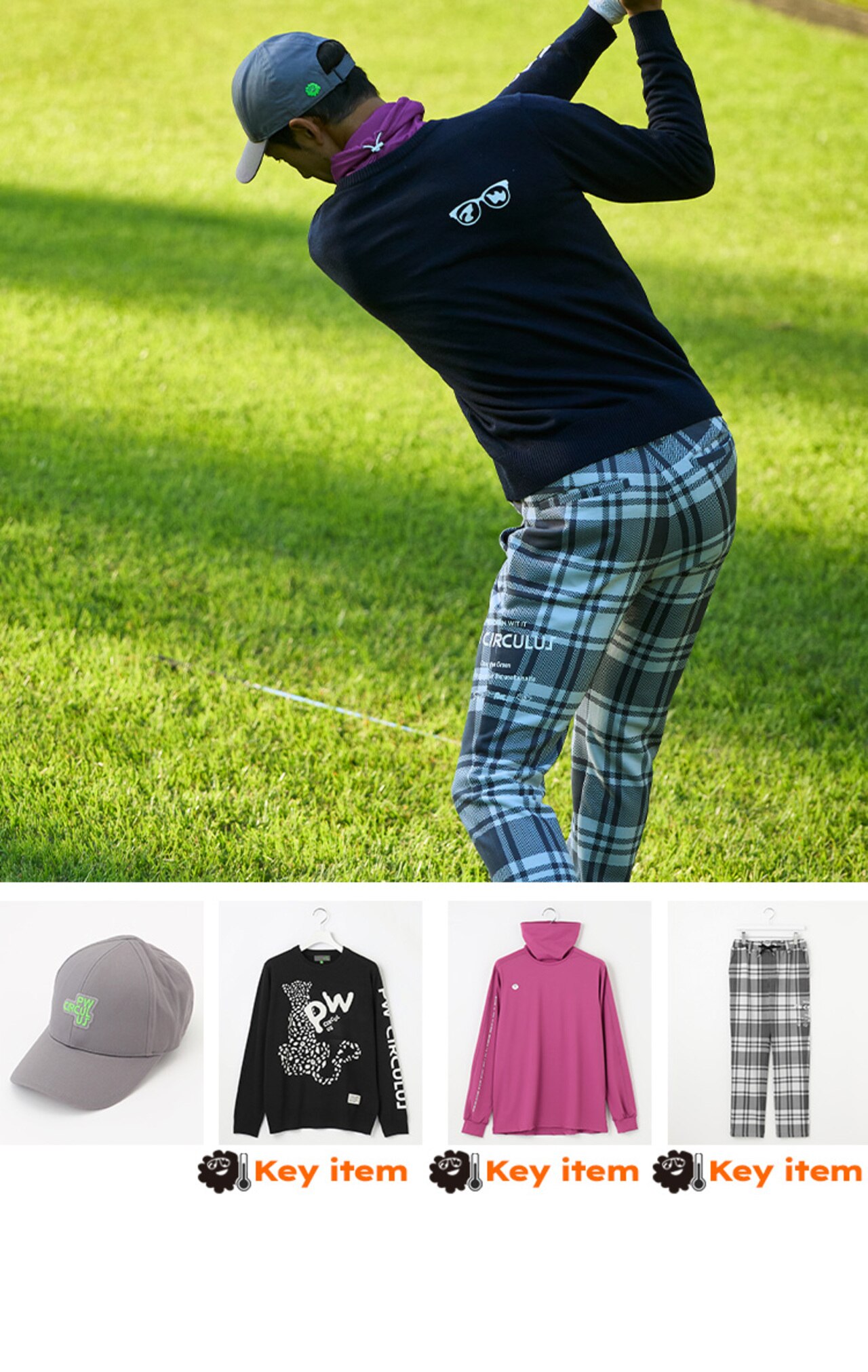 PWCIRCULUS,ゴルフウエア,気温別コーディネートの画像,お洒落も防寒も10℃~5℃のコーデ2,メンズコーディネート,スイング画像1