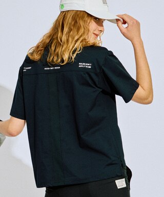 PWCIRCULUS,ピーダブ,PW,ゴルフウエア,WOMENS,ゴルフ,速乾,UV,ストレッチ,コットンライク,天然素材見え,KHPQGM0518,メッシュポケット,涼しいウェア,モデル着用,ブラック