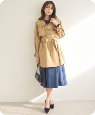 ラッフルカラーミドル丈 トレンチ
