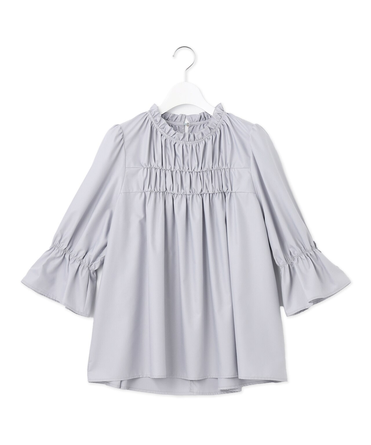 【洗える】スタンドネックシャーリング ブラウス