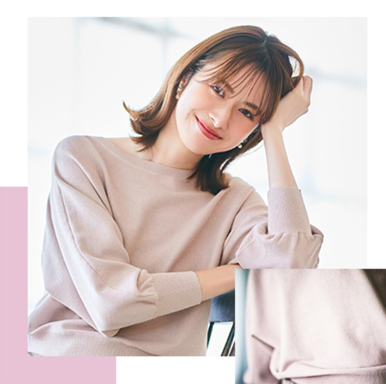 ラメ感とシアーな素材のコンビネーションで、ニュアンスカラーの着こなしが華やかに