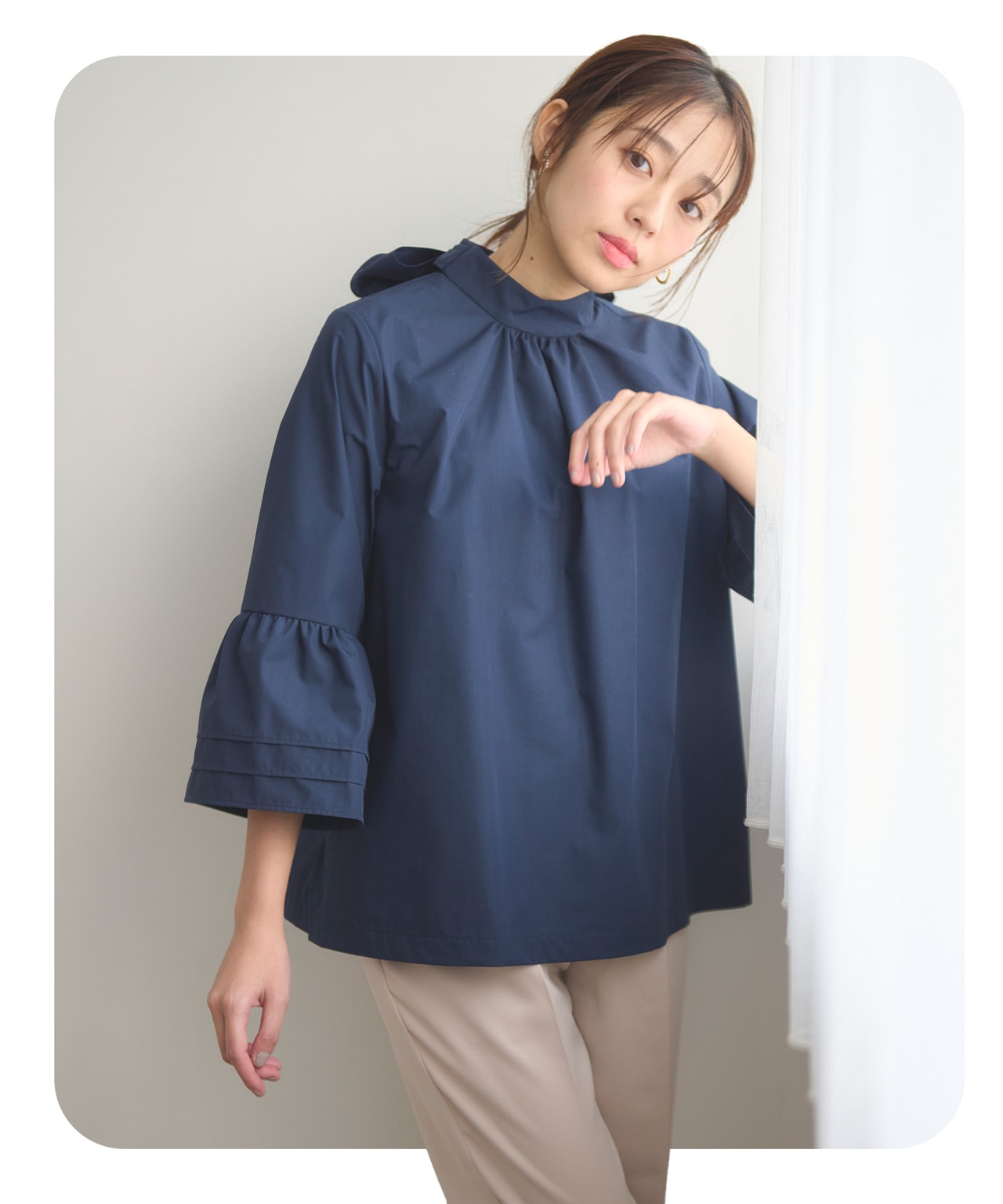 リボンタイチュニックブラウス