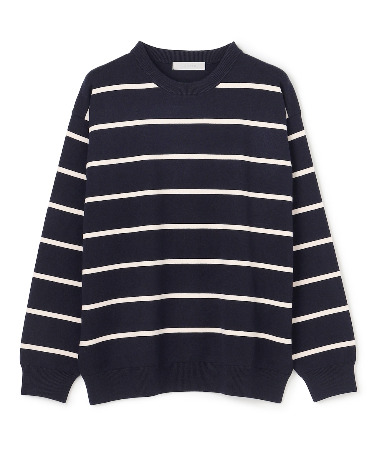 スムースシルキーニット 柄 ボーダー ネイビー×アイボリー(175)