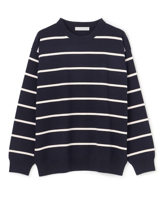 スムースシルキーニット 柄 ボーダー ネイビー×アイボリー(175)