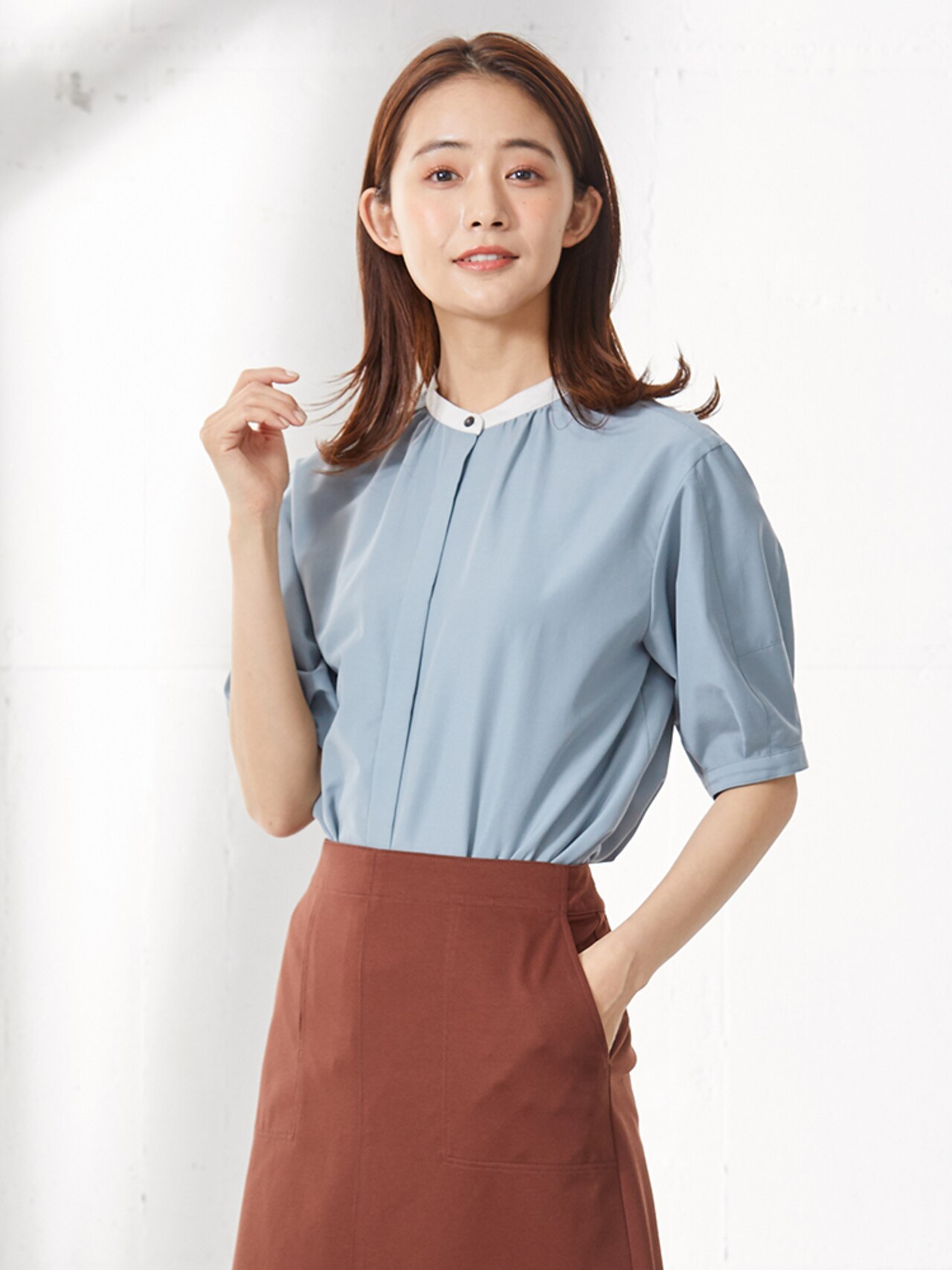 バンドカラー ブラウス