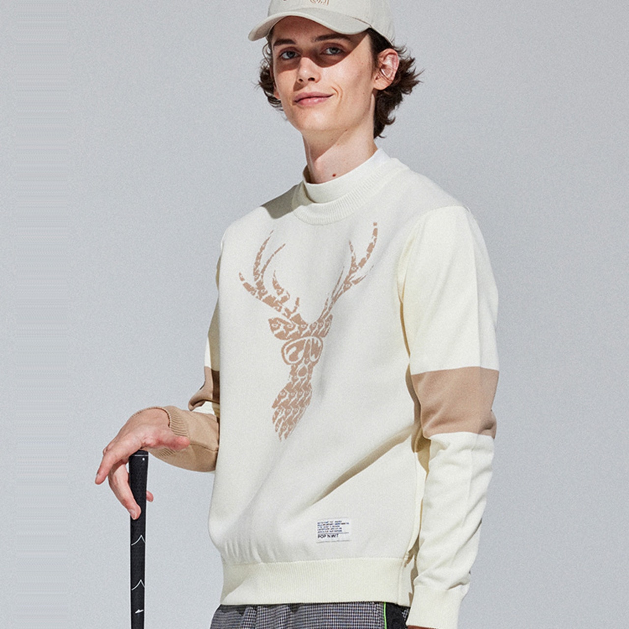 ニット,セーター,ゴルフウェア,メンズ,冬,PW,おしゃれ,軽量,ゴルフニット,アイボリー