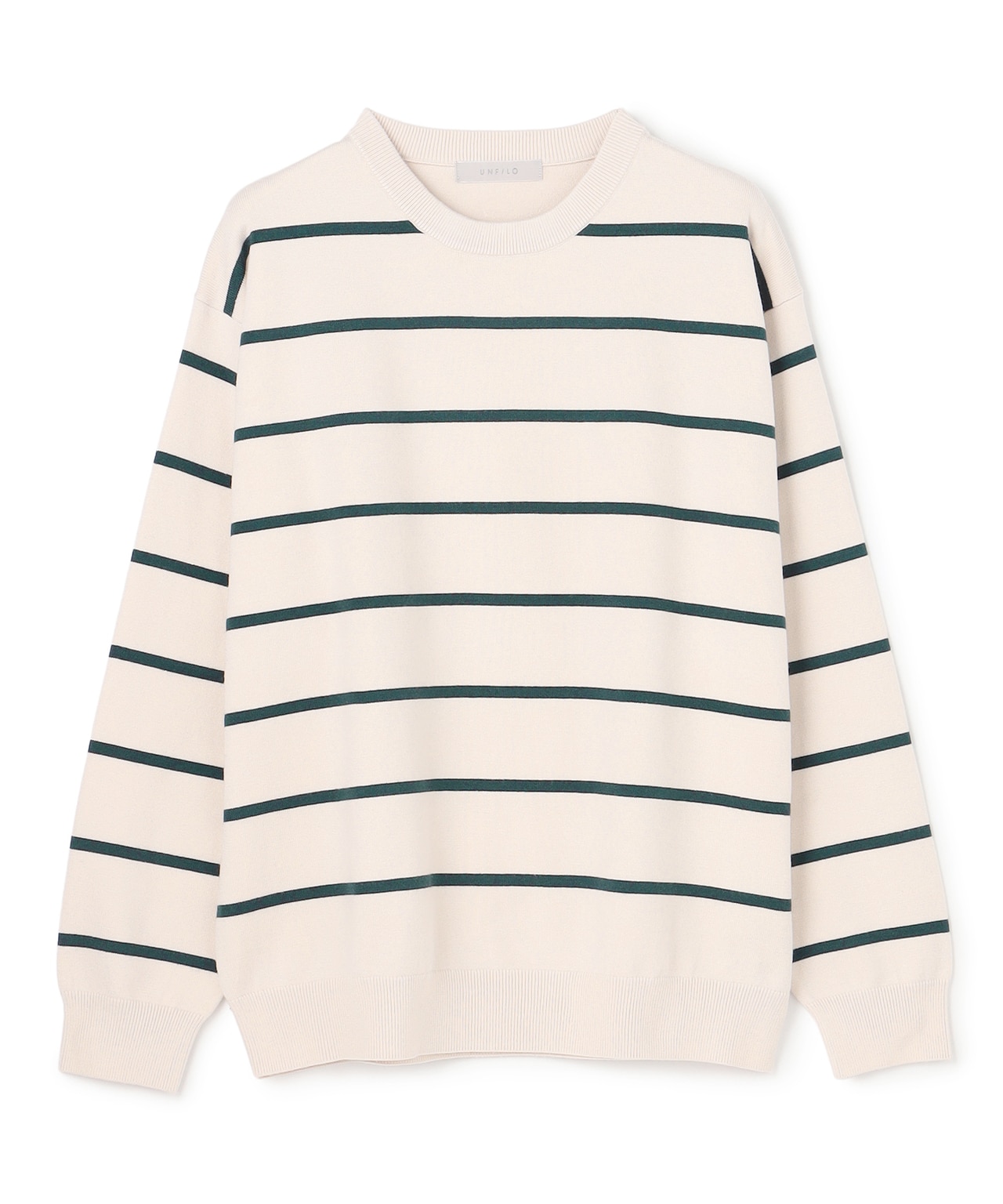 スムースシルキーニット 柄 ボーダー アイボリー×グリーン(102)