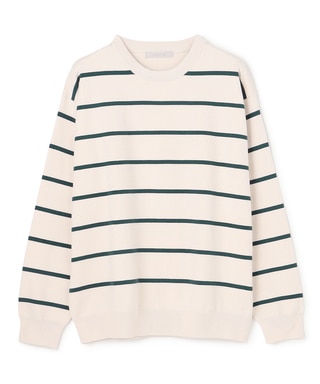 スムースシルキーニット 柄 ボーダー アイボリー×グリーン(102)