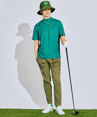 PWCIRCULUS,ピーダブ,PW,ゴルフウエア,MENS,ゴルフ,速乾,UV,ストレッチ,KHPNGM0505,メッシュ切替,モデル着用写真,,グリーン