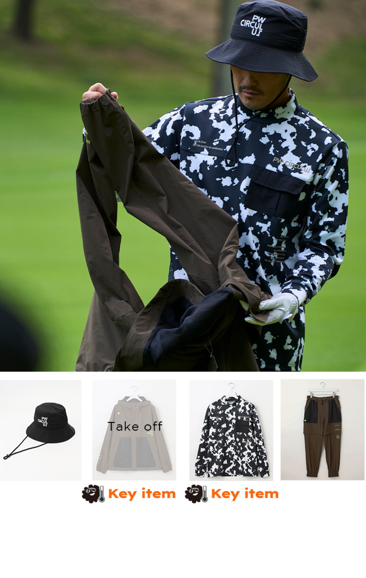 PWCIRCULUS,ゴルフウエア,気温別コーディネートの画像, 今の着こなし20℃~15℃コーデ1,メンズコーディネート,ブルゾンを脱ぐ画像2