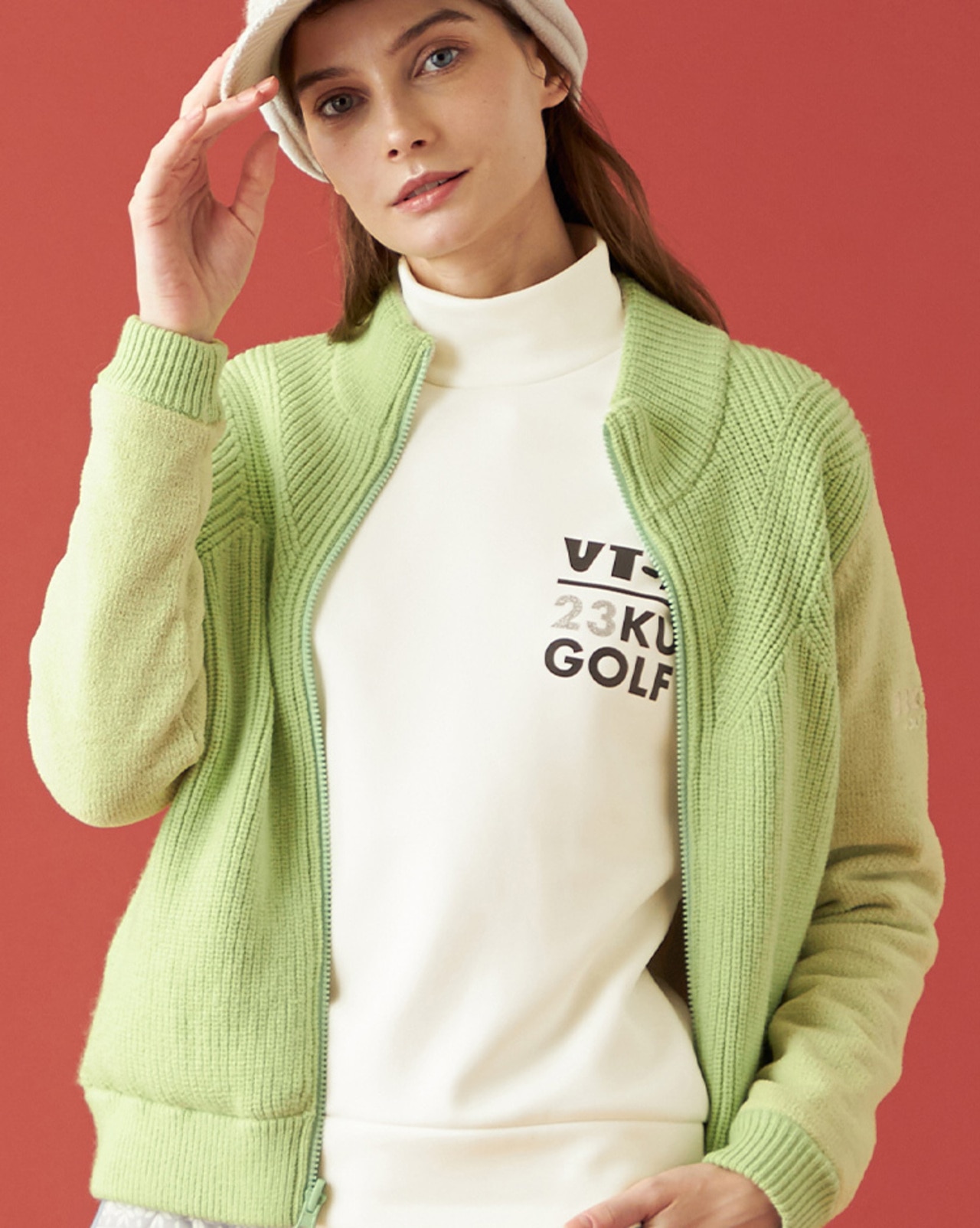 23区GOLF,ゴルフアウター,おススメ,WOMENS,LADIES,リバーシブル,ニット,ジャケット,ブルゾン,防寒,冬ゴルフ