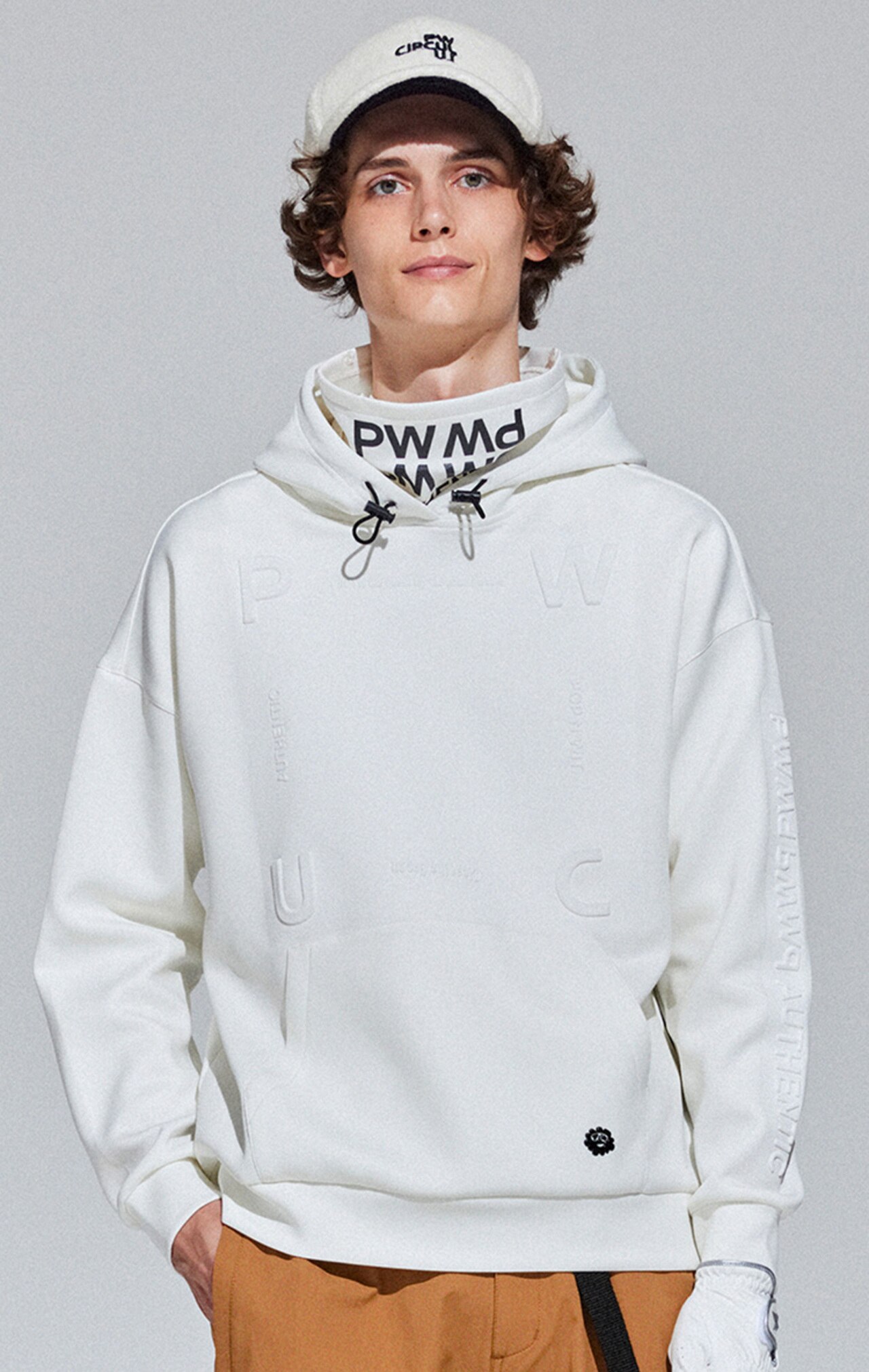 パーカー,ゴルフウェア,メンズ,冬,PW,おしゃれ,軽量,ネックウォーマー,ホワイト