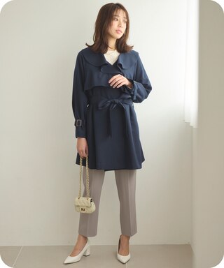 ラッフルカラーミドル丈 トレンチ
