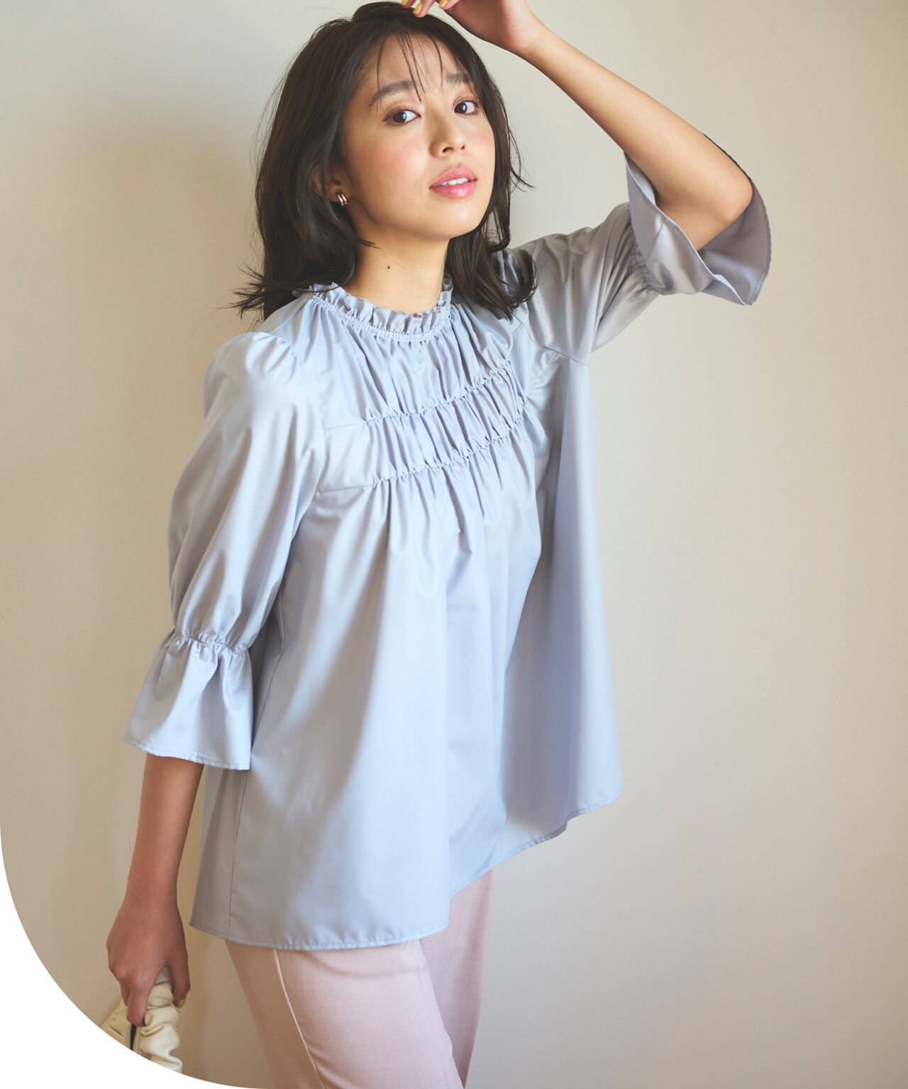スタンドネックシャーリング ブラウス