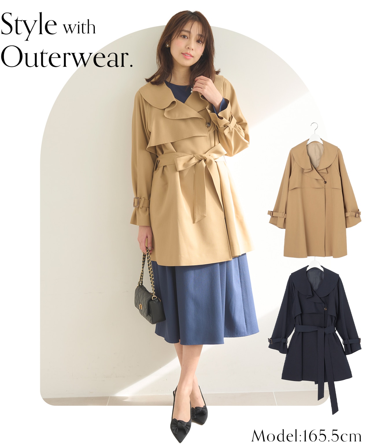 ラッフルカラーミドル丈 トレンチ