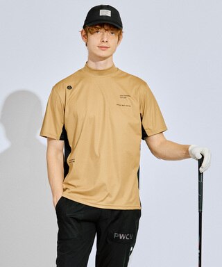 PWCIRCULUS,ピーダブ,PW,ゴルフウエア,MENS,ゴルフ,速乾,UV,ストレッチ,KHPNGM0505,メッシュ切替,モデル着用写真,ベージュ