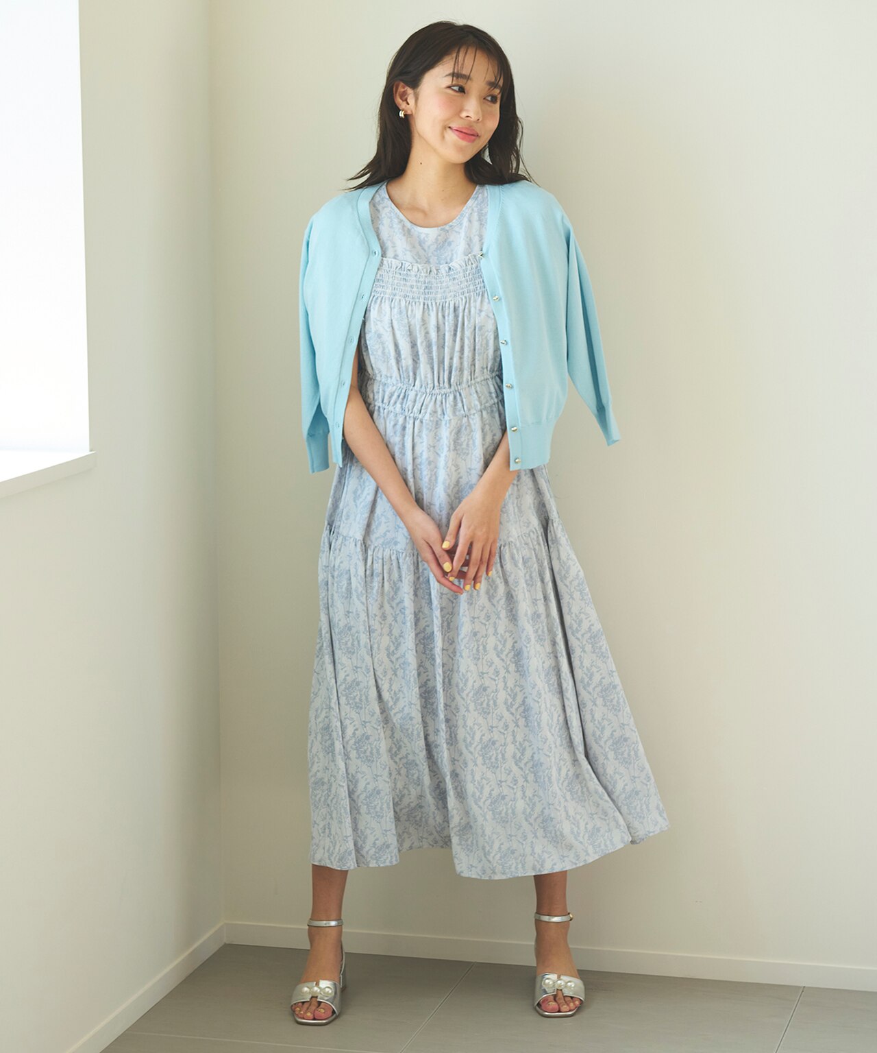 【接触冷感・UVカット】ハートボタン7分袖 カーディガン