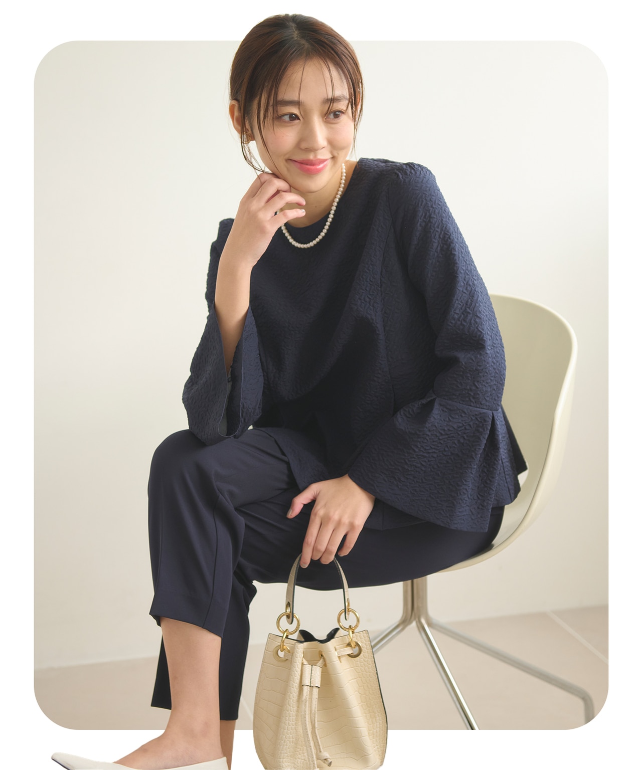 【セットアイテム】美シルエット ブラウス×パンツ セットアップ