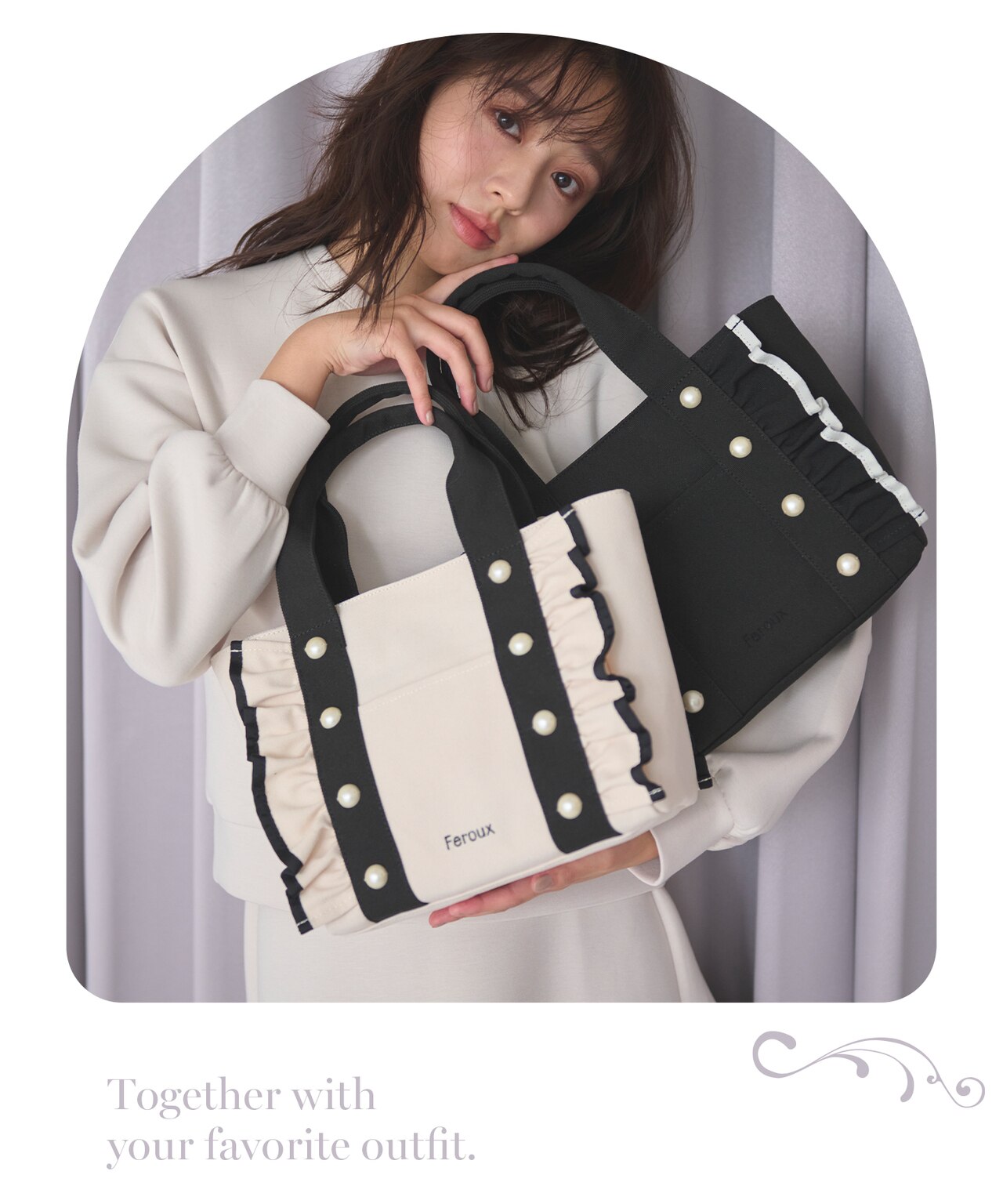 バイカラーパールフリル トート