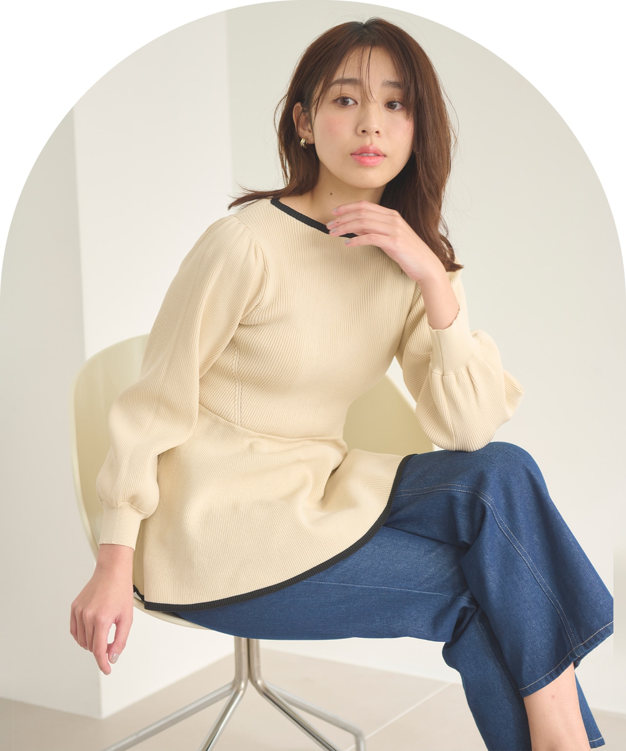 バイカラーペプラム ニット