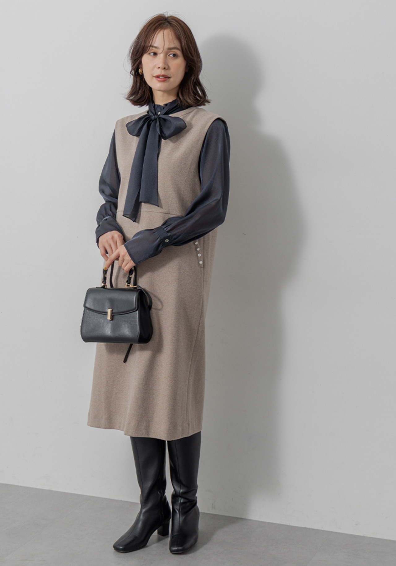 ONWARD CROSSET / 【洗える】 ニットコンビジャガード ワンピース 今すぐから冬まで