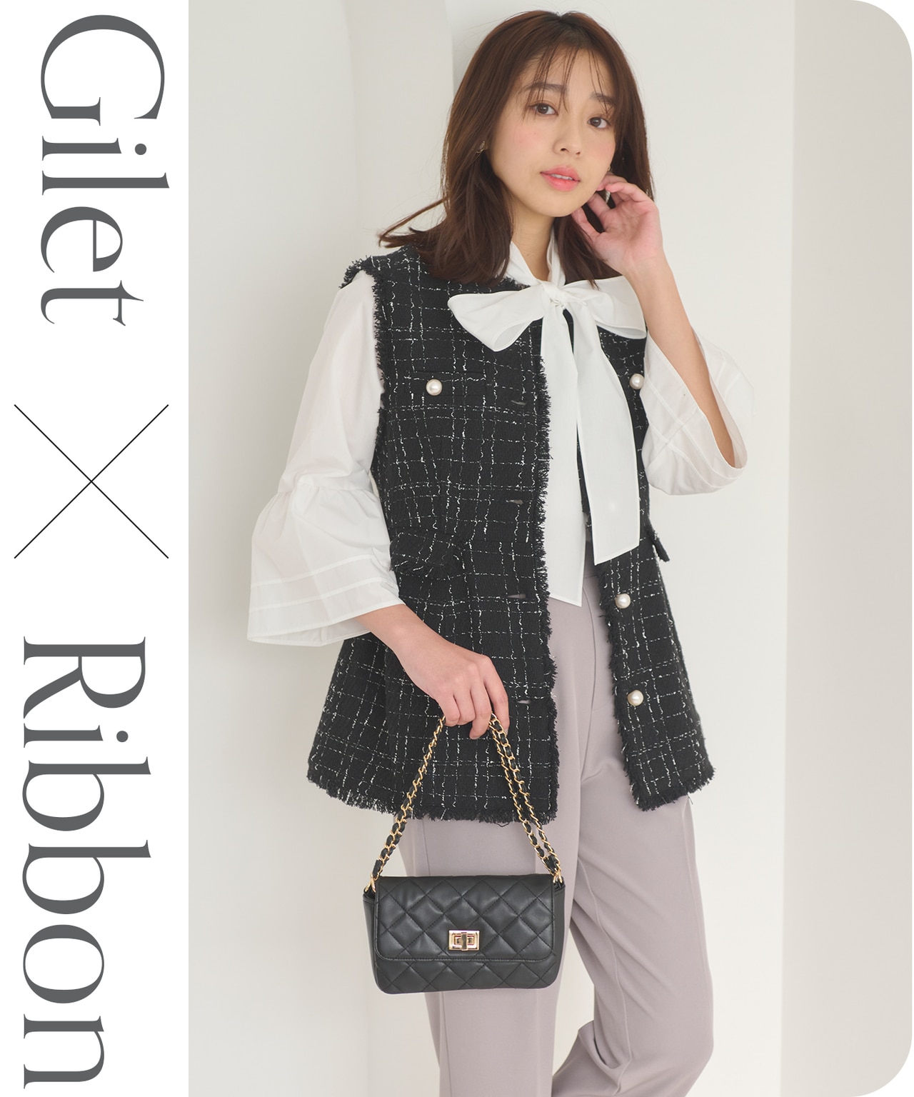 【好評につき追加生産決定！】ツイードペプラム ジレ