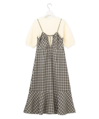 【セットアイテム】パフスリーブニット×キャミソール ワンピース