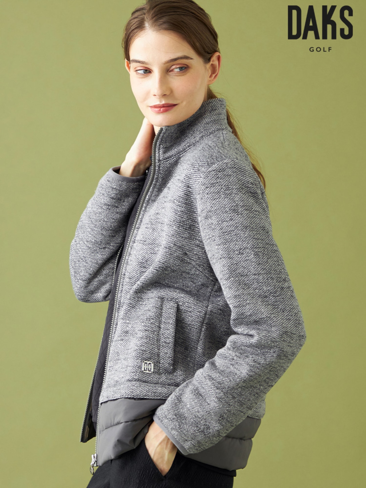 DAKSGOLF,ゴルフアウター,おススメ,WOMENS,LADIES,ジャケット,ブルゾン,防寒,冬ゴルフ,グレー