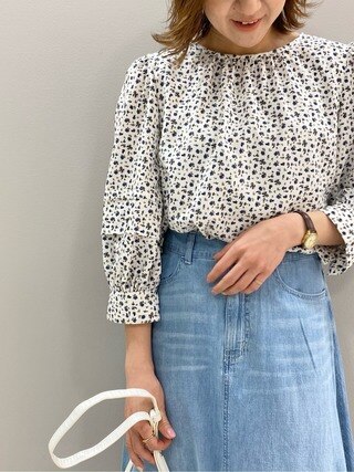 【洗える】ソフトデシン パフスリーブ プリントブラウス