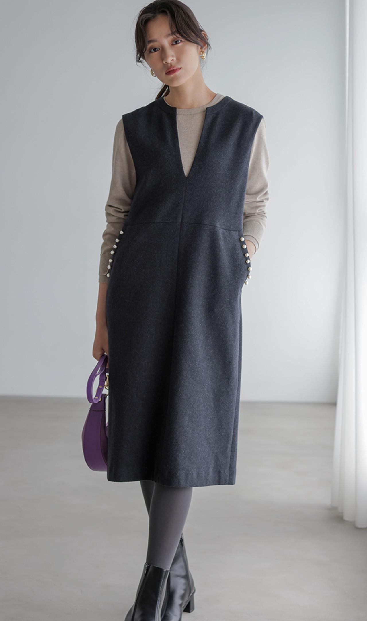 ONWARD CROSSET / 【洗える】 ニットコンビジャガード ワンピース 今すぐから冬まで