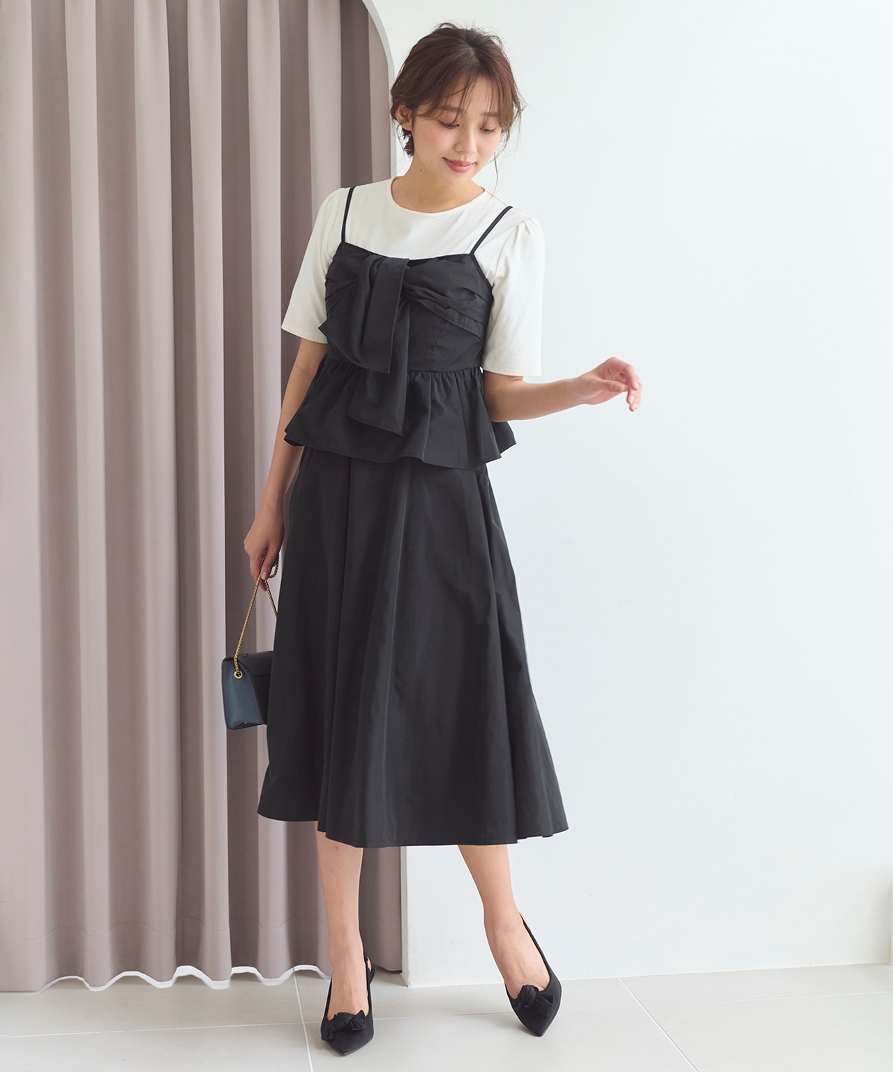 【セットアップ対応】リボンタフタ ビスチェ カットソー