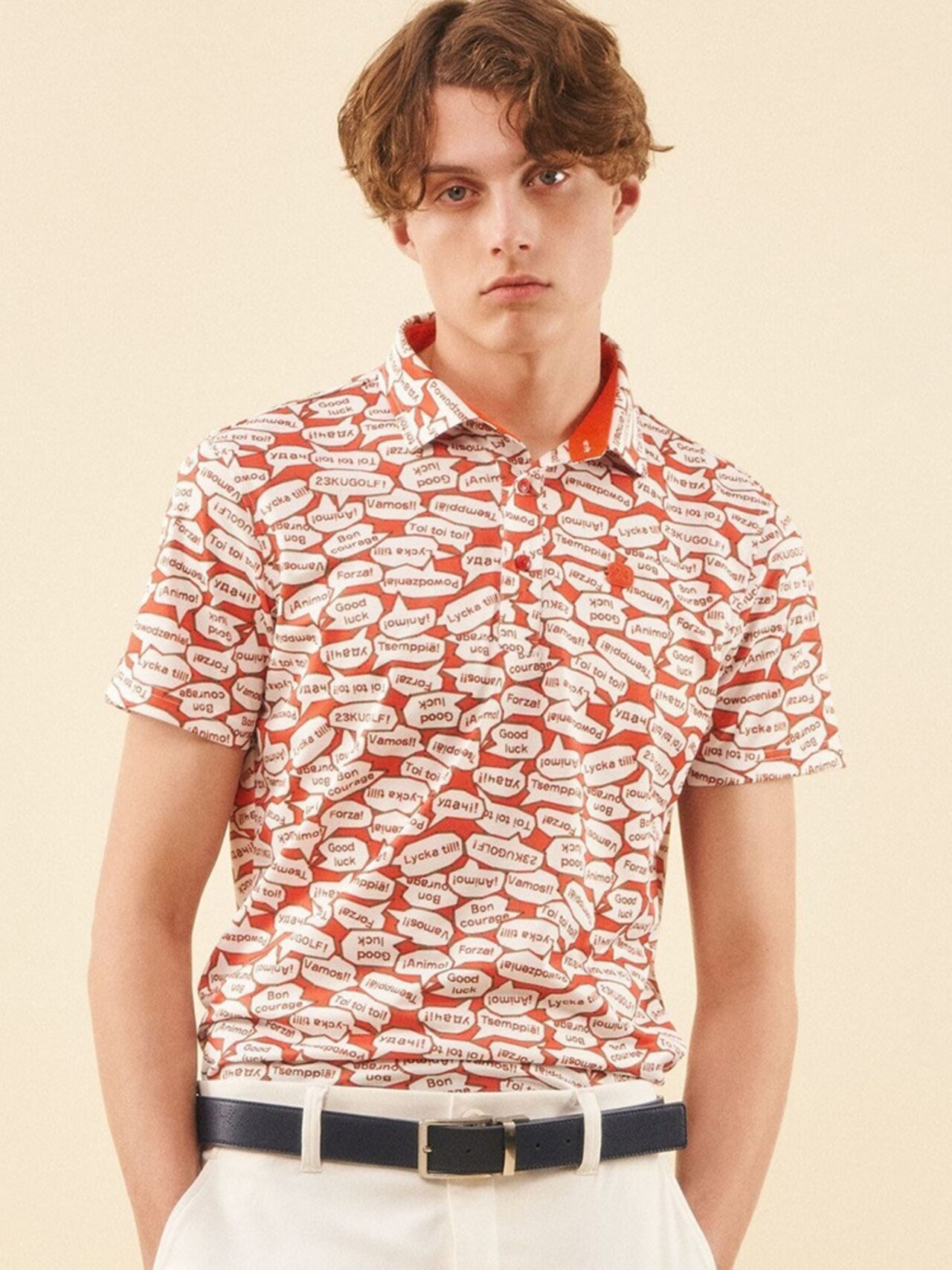 YELL総柄プリントポロシャツ