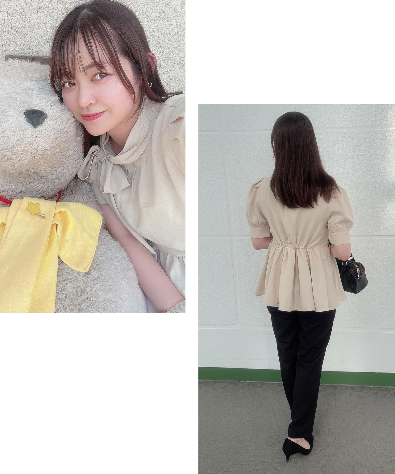 【洗える】ペプラム ボウタイブラウス