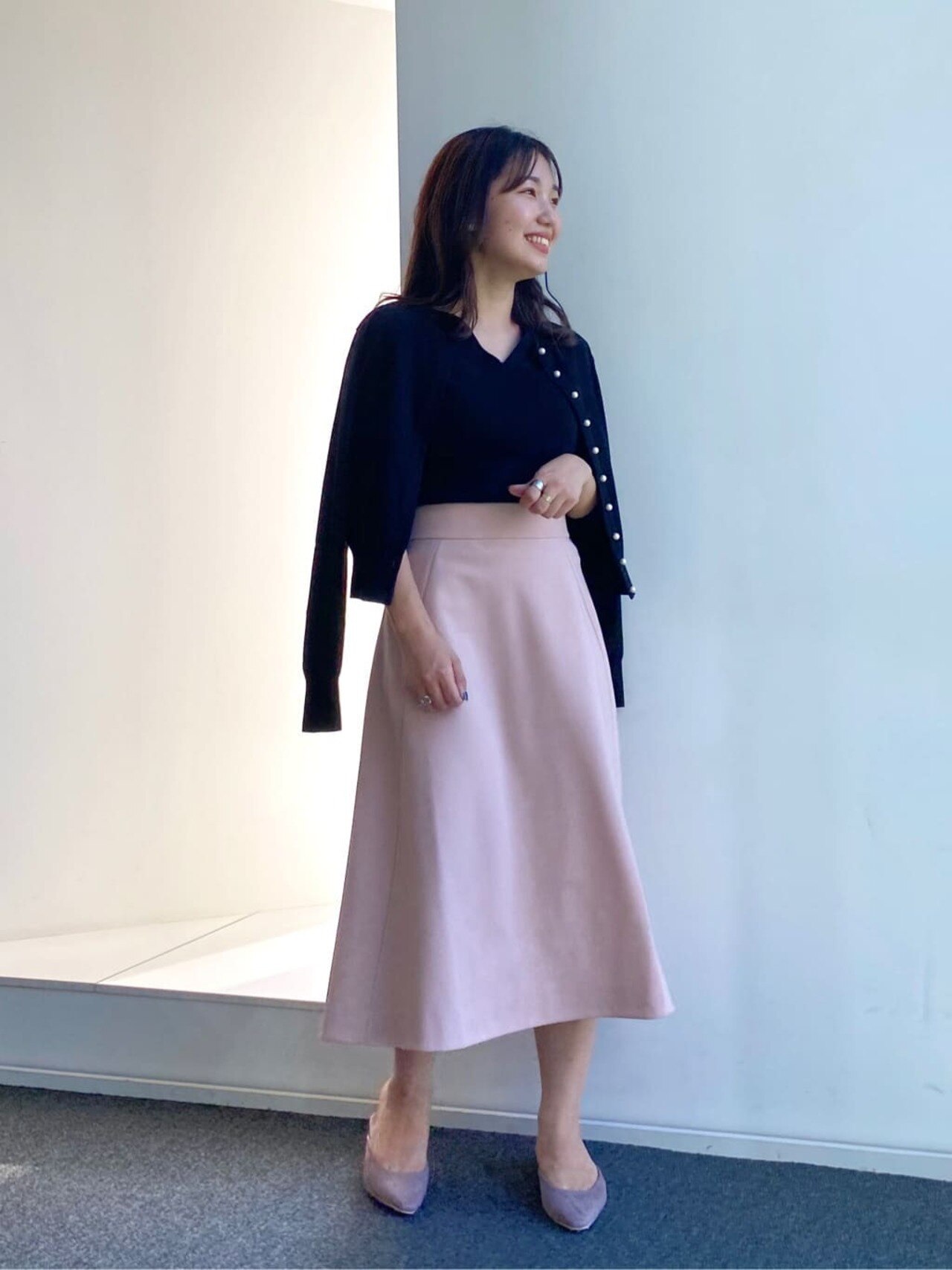 【洗える】スムースストレッチ パールボタンカーディガン（KG38）