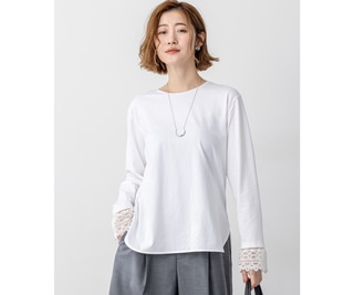 袖レースカットソー