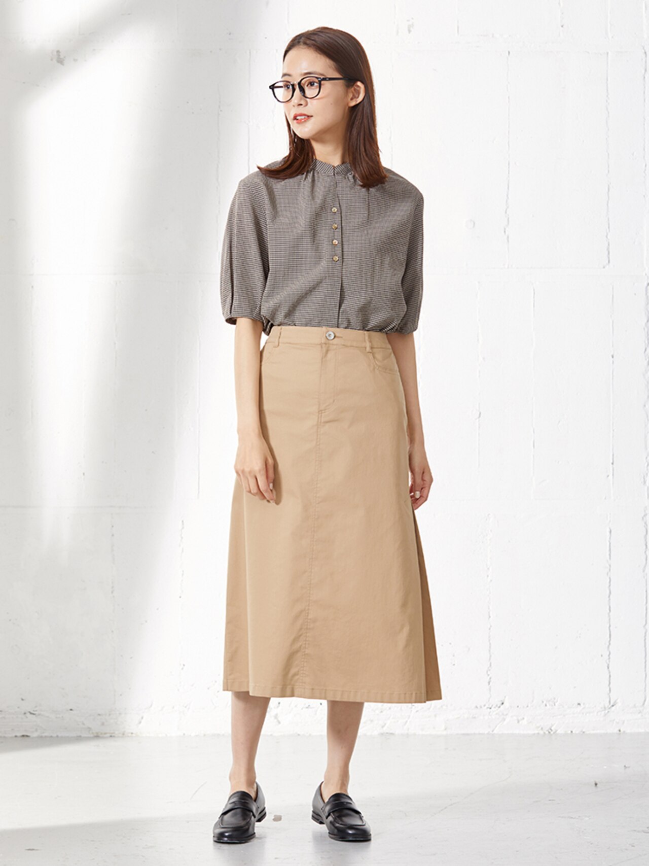 ギンガムチェック スタンドカラーブラウス