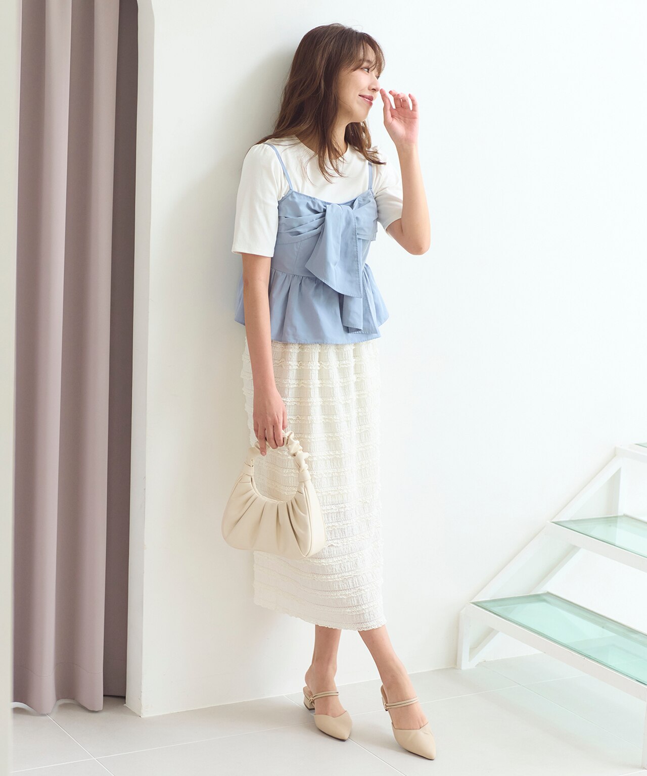 【セットアップ対応】リボンタフタ ビスチェ カットソー