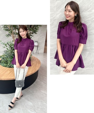 【洗える】ペプラム ボウタイブラウス