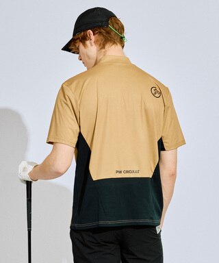 PWCIRCULUS,ピーダブ,PW,ゴルフウエア,MENS,ゴルフ,速乾,UV,ストレッチ,KHPNGM0505,メッシュ切替,モデル着用写真,ベージュ