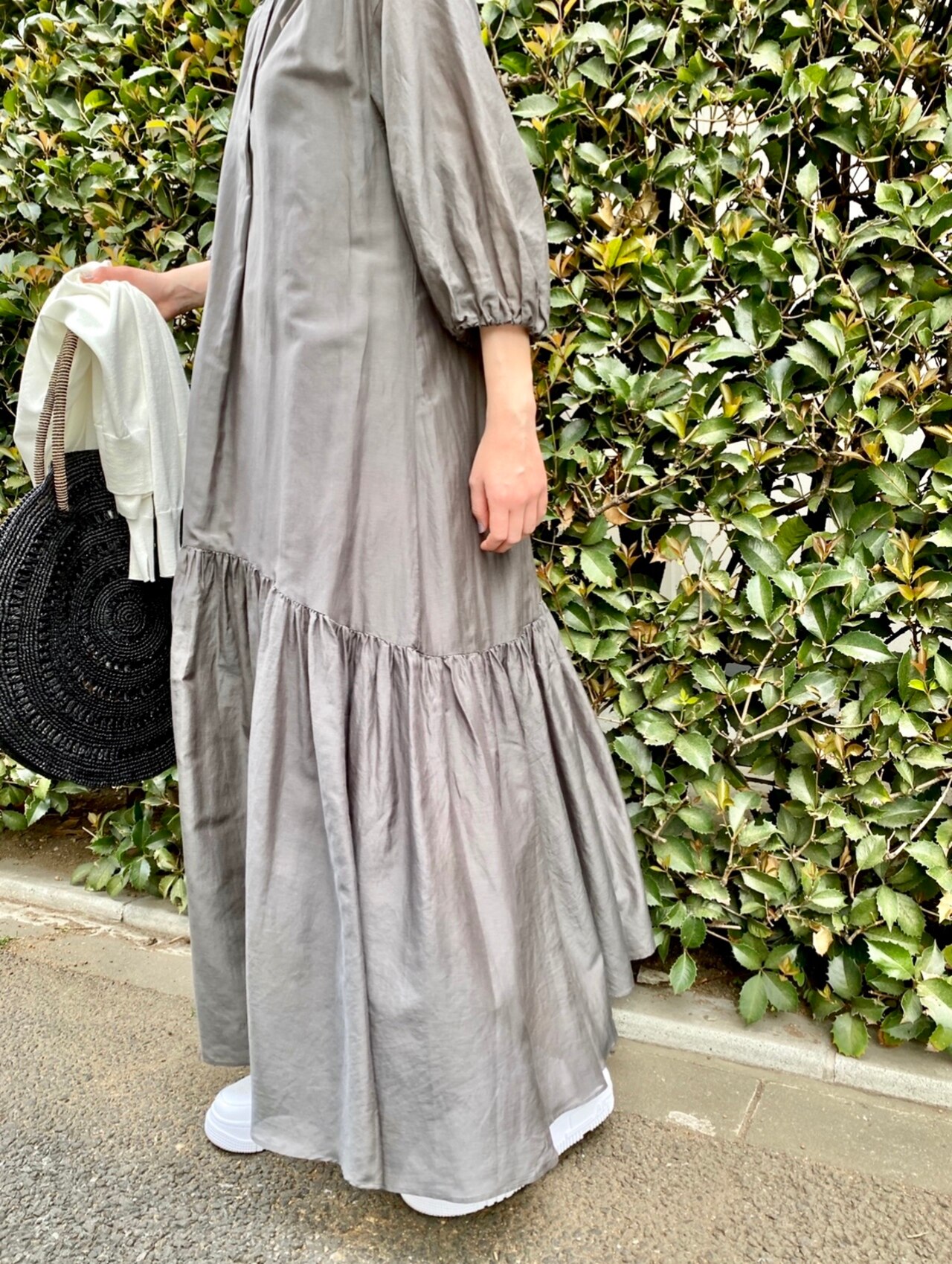 コットンシルク ロング フレア ワンピース