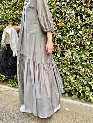 コットンシルク ロング フレア ワンピース