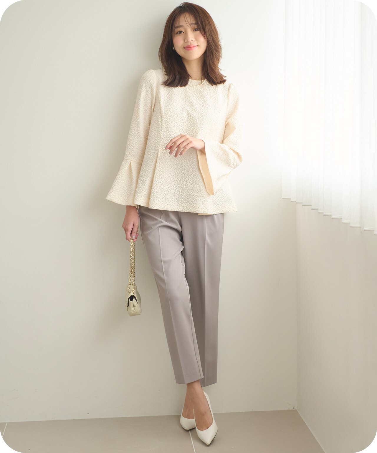 【セットアイテム】美シルエット ブラウス×パンツ セットアップ