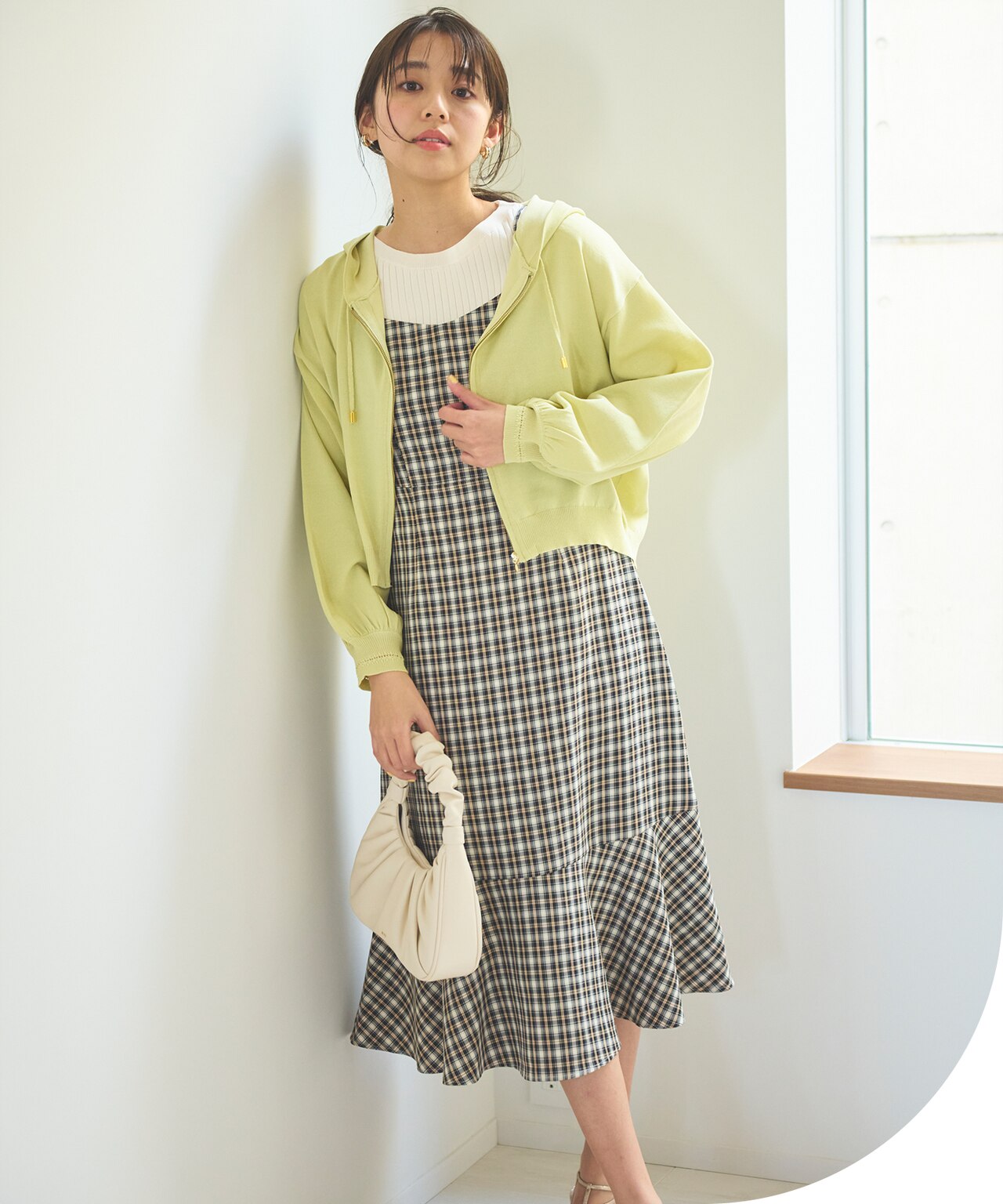 【セットアイテム】パフスリーブニット×キャミソール ワンピース