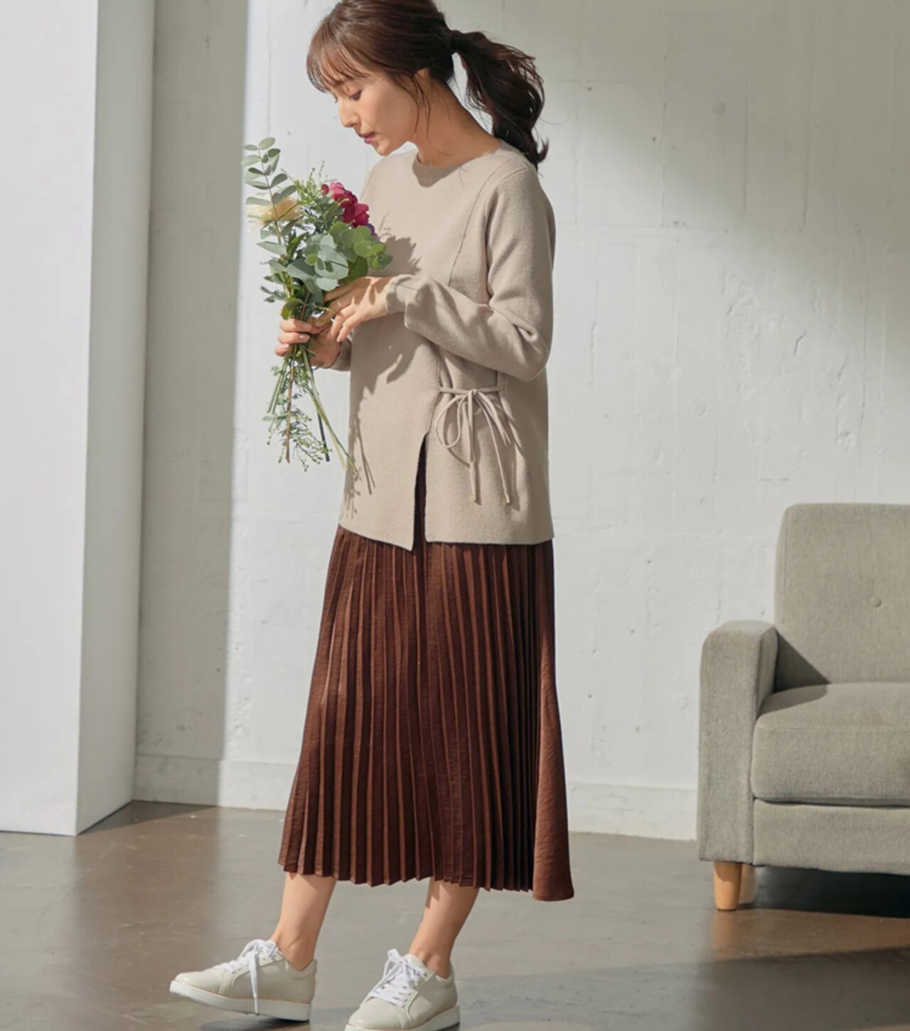 【any SiS】サイドスリットニット×3WAYサテンスカート セットアップ