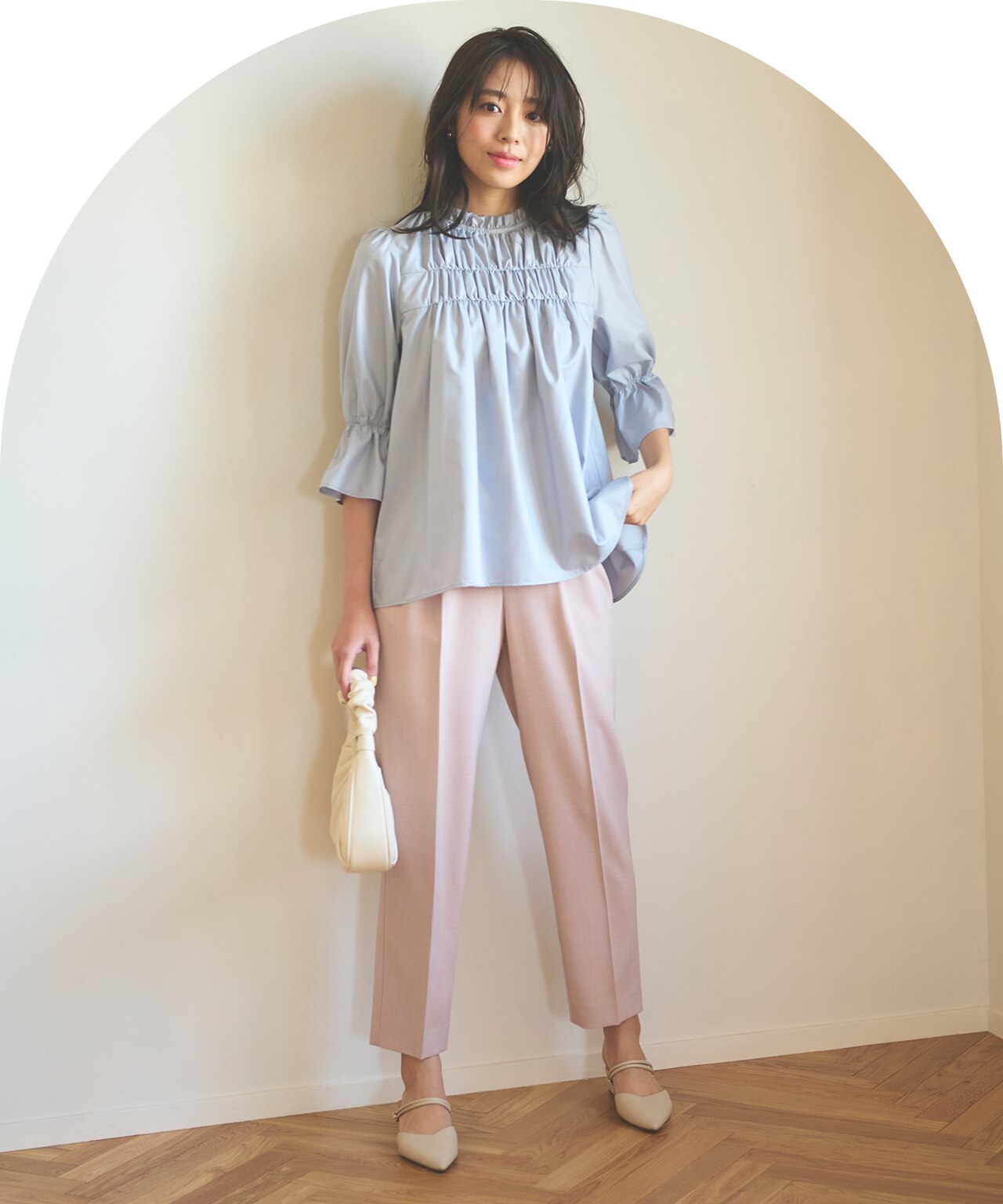 スタンドネックシャーリング ブラウス