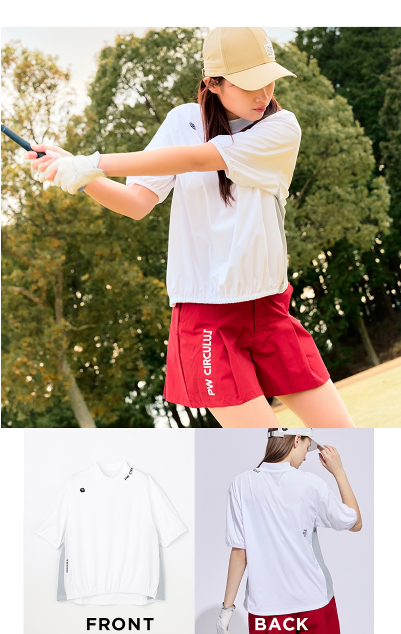PWCIRCULUS,ピーダブ,PW,ゴルフウェア,ゴルフトップス,パフスリーブ,腕隠れる,メッシュコンビ,快適,WOMENS,2026春夏,新作ウェア,機能性
