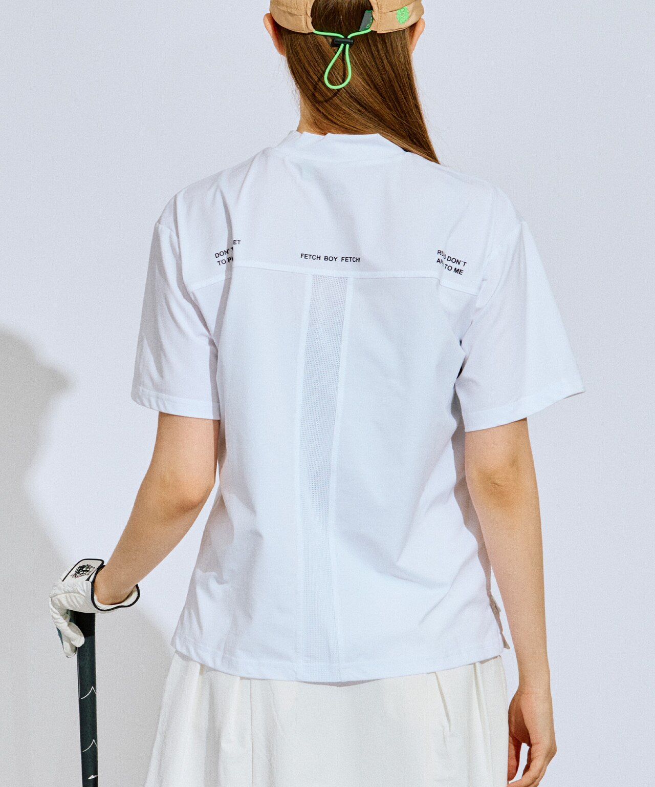 PWCIRCULUS,ピーダブ,PW,ゴルフウエア,WOMENS,ゴルフ,速乾,UV,ストレッチ,コットンライク,天然素材見え,KHPQGM0518,メッシュポケット,涼しいウェア,モデル着用,ホワイト